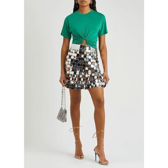 Paco Rabanne Paillette Chainmail Sequin Mini Skirt Silver Metal